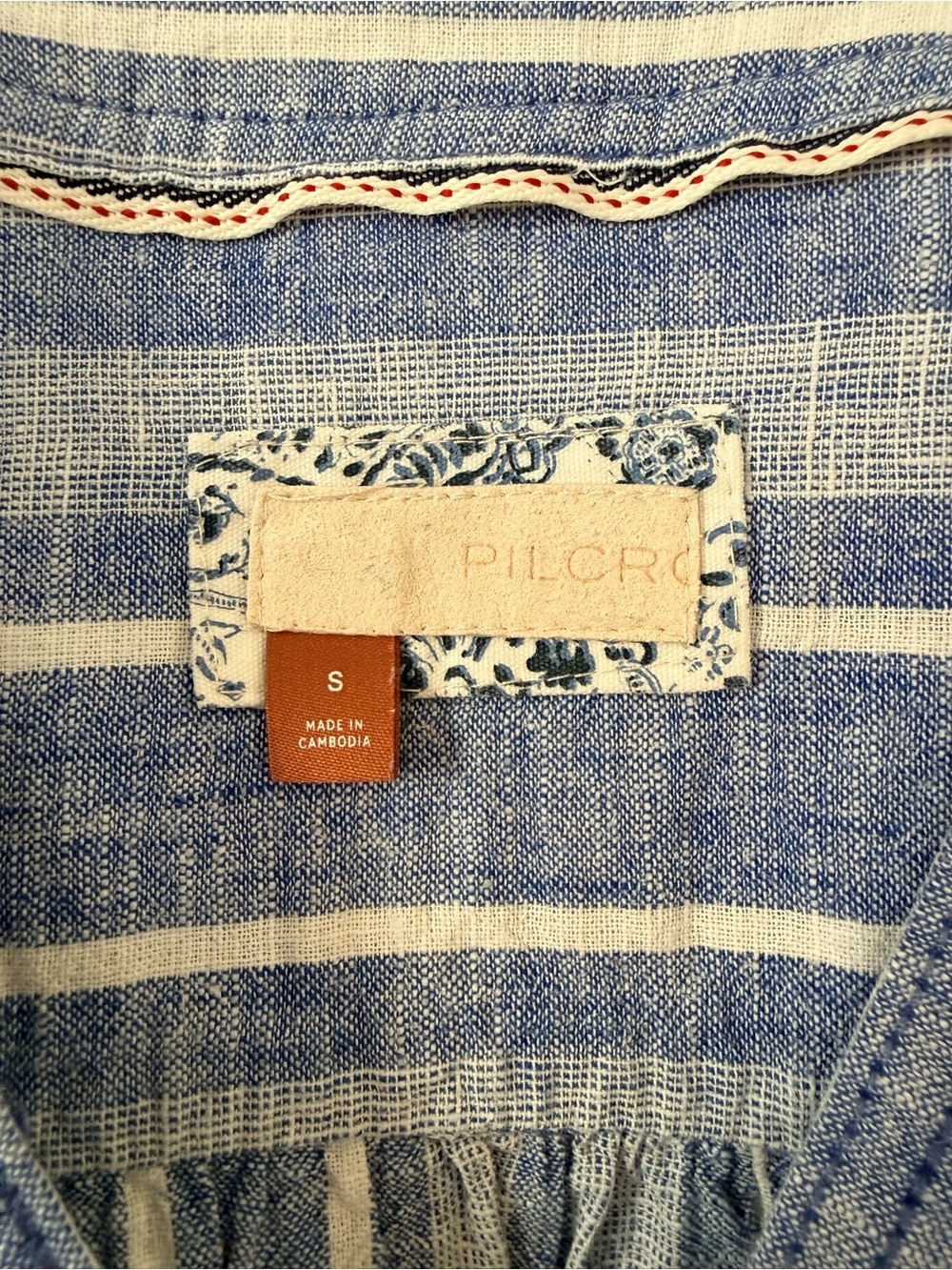 Pilcro Blue and White Striped Woven V-Neck Short Sleeve Henley (Anthropologie) - Picture 2 of 7